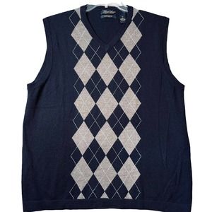 Garret Scott Sweater Vest Mens XL Golf Argyle Extra Fine Merino Wool Pullover
